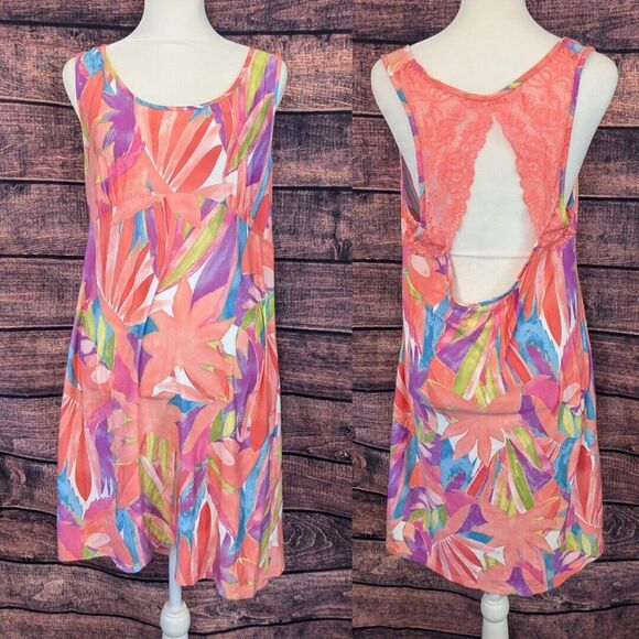 Secret Treasures Open back Lacy Nightgown Colorful Flowy Soft Size Large - Picture 1 of 6